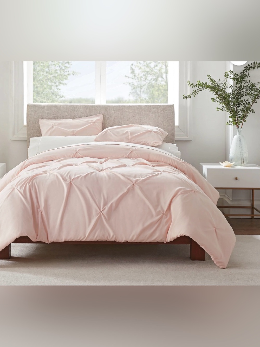 New Serta Simply Clean Pleated 3-Piece Solid Duvet Set, Pale Pink, Full/Queen